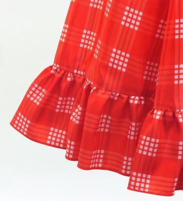 Hula Kids Long Frill Shantung Circular Skirt with Palaka Check Print / Red / Jp224rd
