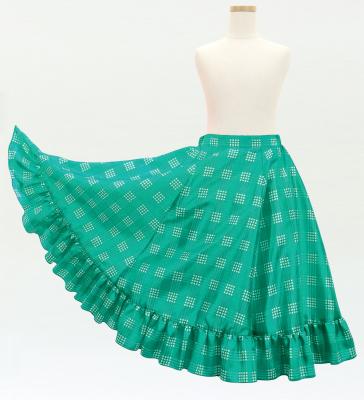Hula Kids Long Frill Shantung Circular Skirt with Palaka Check Print / Turquoise Blue / Jp224tbl