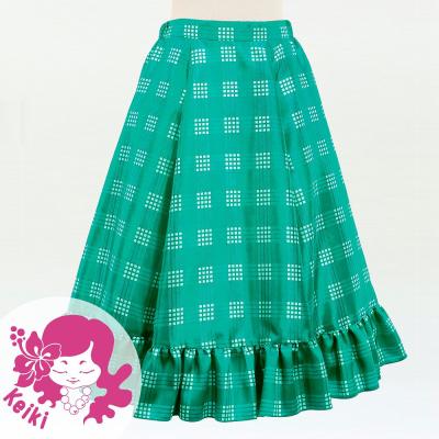 Hula Kids Long Frill Shantung Circular Skirt with Palaka Check Print / Turquoise Blue / Jp224tbl