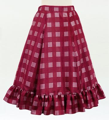 Hula Kids Long Frill Shantung Circular Skirt with Palaka Check Print / Wine / Jp224wi
