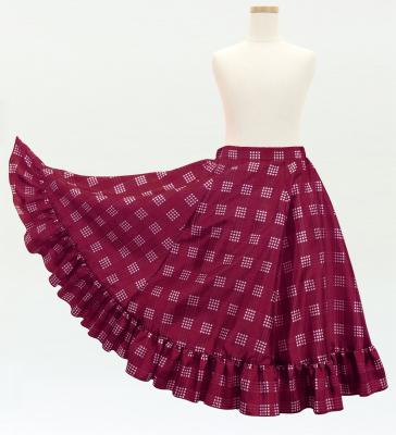 Hula Kids Long Frill Shantung Circular Skirt with Palaka Check Print / Wine / Jp224wi