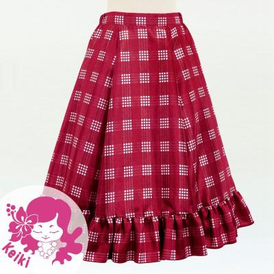 Hula Kids Long Frill Shantung Circular Skirt with Palaka Check Print / Wine / Jp224wi