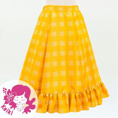 Hula Kids Long Frill Shantung Circular Skirt with Palaka Check Print / Yellow / Jp224ye