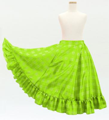 Hula Kids Long Frill Shantung Circular Skirt with Palaka Check Print / Yellow Green / Jp224yegr
