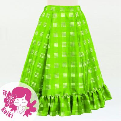 Hula Kids Long Frill Shantung Circular Skirt with Palaka Check Print / Yellow Green / Jp224yegr