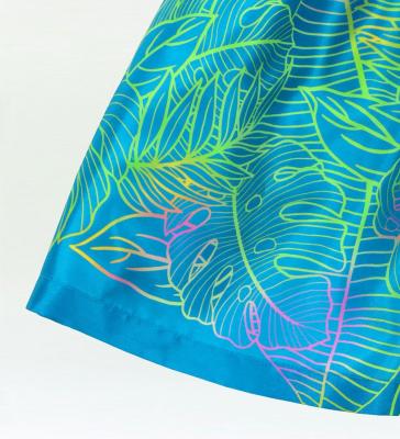 Hula Kids Shantung Pa'u Skirt with Hawaiian Leaf Print / Luxury Collection / Blue / Jp225bl