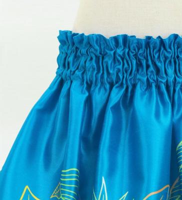 Hula Kids Shantung Pa'u Skirt with Hawaiian Leaf Print / Luxury Collection / Blue / Jp225bl