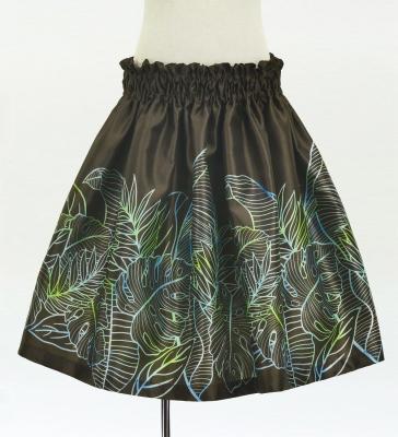Hula Kids Shantung Pa'u Skirt with Hawaiian Leaf Print / Luxury Collection / Brown / Jp225br