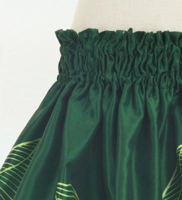 Hula Kids Shantung Pa'u Skirt with Hawaiian Leaf Print / Luxury Collection / Green / Jp225gr