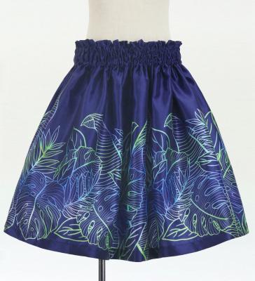 Hula Kids Shantung Pa'u Skirt with Hawaiian Leaf Print / Luxury Collection / Navy / Jp225nv