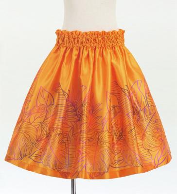 Hula Kids Shantung Pa'u Skirt with Hawaiian Leaf Print / Luxury Collection / Orange / Jp225or