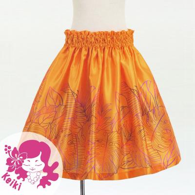 Hula Kids Shantung Pa'u Skirt with Hawaiian Leaf Print / Luxury Collection / Orange / Jp225or