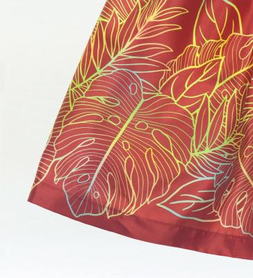 Hula Kids Shantung Pa'u Skirt with Hawaiian Leaf Print / Luxury Collection / Red / Jp225rd