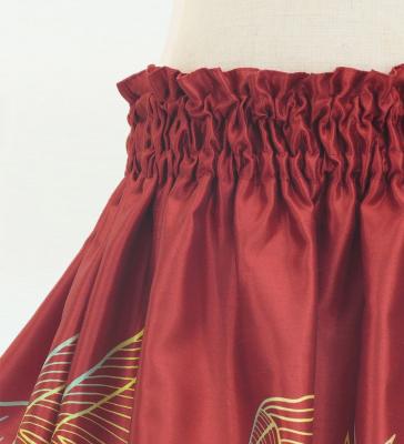 Hula Kids Shantung Pa'u Skirt with Hawaiian Leaf Print / Luxury Collection / Red / Jp225rd