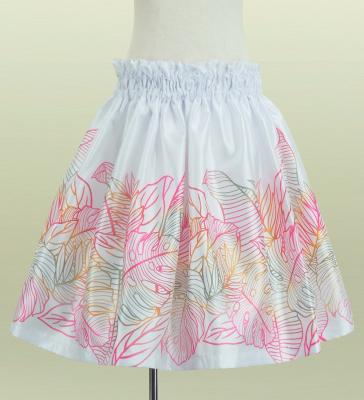 Hula Kids Shantung Pa'u Skirt with Hawaiian Leaf Print / Luxury Collection / White / Jp225wh