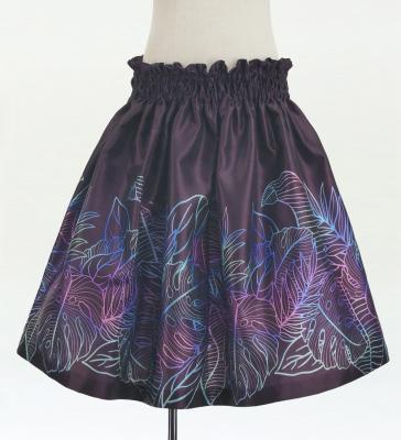 Hula Kids Shantung Pa'u Skirt with Hawaiian Leaf Print / Luxury Collection / Dark Purple / Jp225dpu