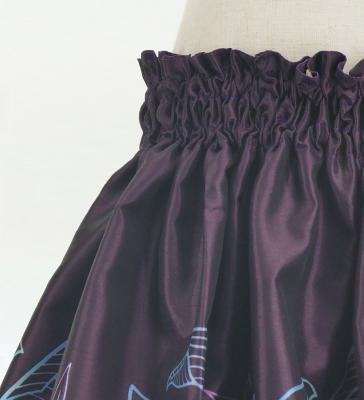 Hula Kids Shantung Pa'u Skirt with Hawaiian Leaf Print / Luxury Collection / Dark Purple / Jp225dpu