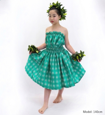 Hula Set up Keiki with Palaka Check Print / Luxury Collection / Turquoise Blue / Jp75tbl