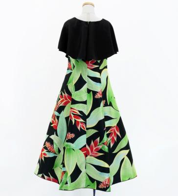 Hula Kids Cape Long Dress with Heliconia Print / Luxury Collection / Black / Jp76bk
