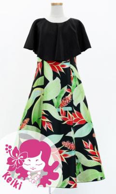 Hula Kids Cape Long Dress with Heliconia Print / Luxury Collection / Black / Jp76bk