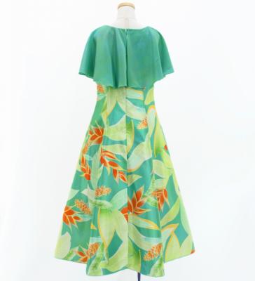 Hula Kids Cape Long Dress with Heliconia Print / Luxury Collection / Green / Jp76gr