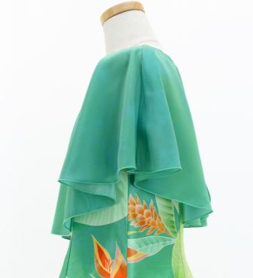 Hula Kids Cape Long Dress with Heliconia Print / Luxury Collection / Green / Jp76gr