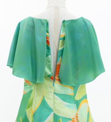 Hula Kids Cape Long Dress with Heliconia Print / Luxury Collection / Green / Jp76gr
