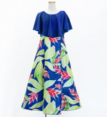Hula Kids Cape Long Dress with Heliconia Print / Luxury Collection / Navy / Jp76nv