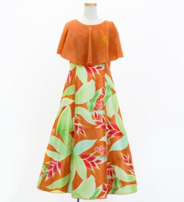 Hula Kids Cape Long Dress with Heliconia Print / Luxury Collection / Orange / Jp76or