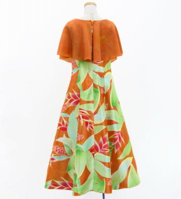 Hula Kids Cape Long Dress with Heliconia Print / Luxury Collection / Orange / Jp76or