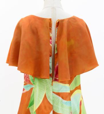 Hula Kids Cape Long Dress with Heliconia Print / Luxury Collection / Orange / Jp76or
