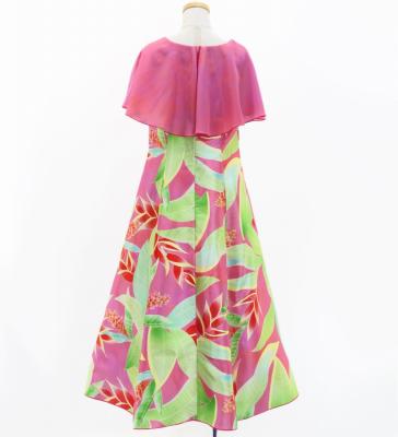 Hula Kids Cape Long Dress with Heliconia Print / Luxury Collection / Pink / Jp76pi