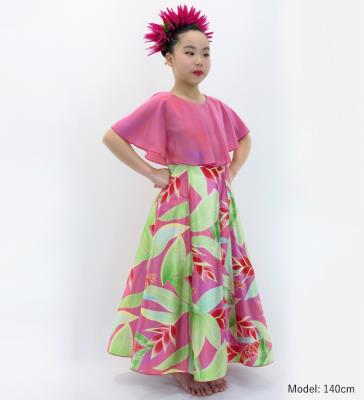 Hula Kids Cape Long Dress with Heliconia Print / Luxury Collection / Pink / Jp76pi