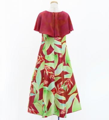 Hula Kids Cape Long Dress with Heliconia Print / Luxury Collection / Red / Jp76rd