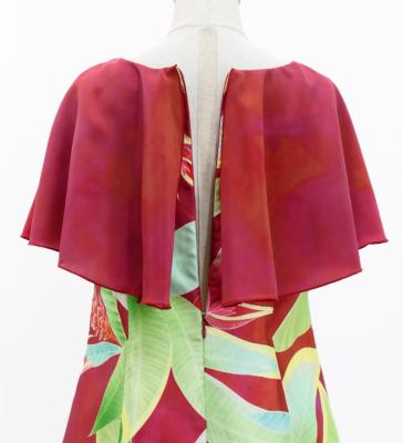 Hula Kids Cape Long Dress with Heliconia Print / Luxury Collection / Red / Jp76rd