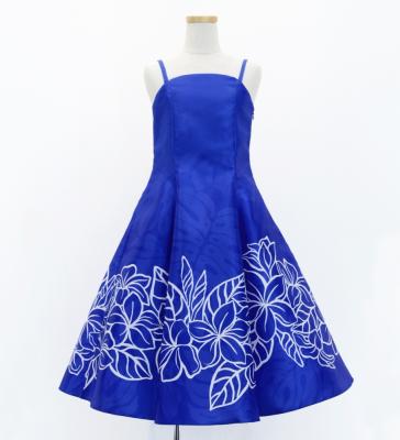 Hula Kids Shantung Dress with Plumeria Print / Luxury Collection / Blue / Jp77bl