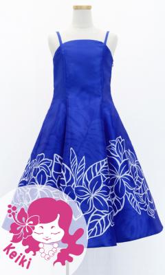 Hula Kids Shantung Dress with Plumeria Print / Luxury Collection / Blue / Jp77bl