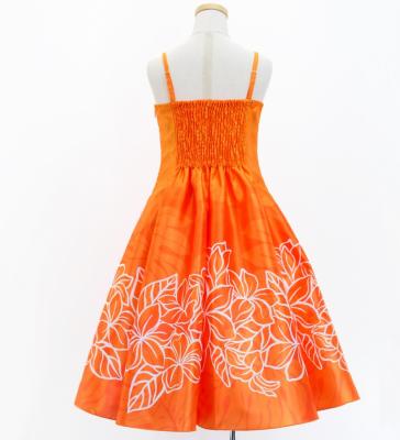 Hula Kids Shantung Dress with Plumeria Print / Luxury Collection / Orange / Jp77or