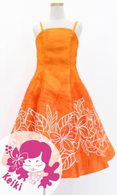 Hula Kids Shantung Dress with Plumeria Print / Luxury Collection / Orange / Jp77or