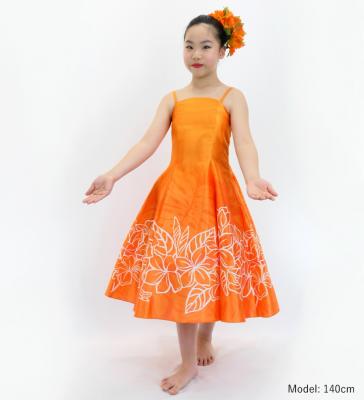 Hula Kids Shantung Dress with Plumeria Print / Luxury Collection / Orange / Jp77or