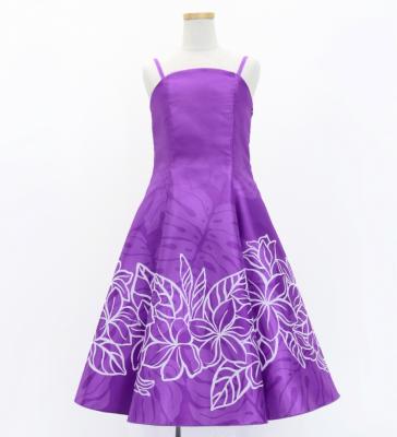 Hula Kids Shantung Dress with Plumeria Print / Luxury Collection / Purple / Jp77pu