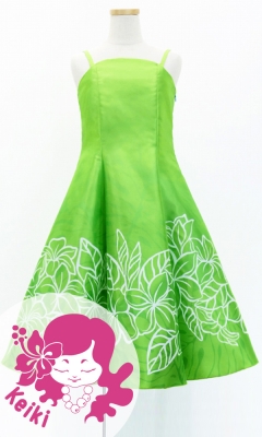 Hula Kids Shantung Dress with Plumeria Print / Luxury Collection / YellowGreen / Jp77yegr