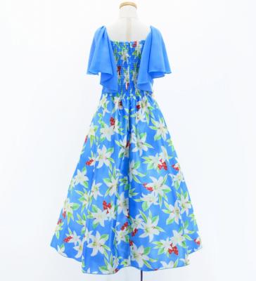 Hula Kids Frill Sleeve Long Dress with Lily Print / Luxury Collection / Blue / Jp79bl