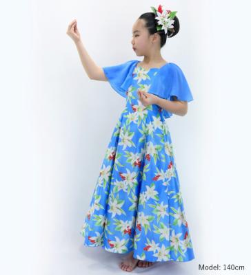 Hula Kids Frill Sleeve Long Dress with Lily Print / Luxury Collection / Blue / Jp79bl