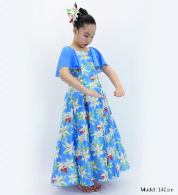 Hula Kids Frill Sleeve Long Dress with Lily Print / Luxury Collection / Blue / Jp79bl