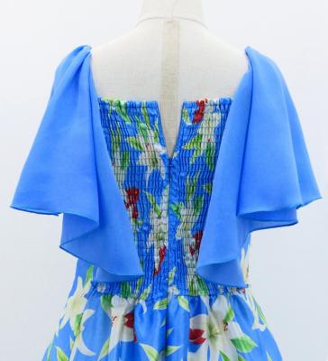 Hula Kids Frill Sleeve Long Dress with Lily Print / Luxury Collection / Blue / Jp79bl