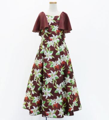 Hula Kids Frill Sleeve Long Dress with Lily Print / Luxury Collection / Brown / Jp79br