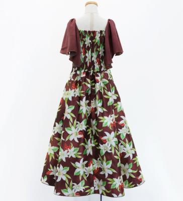 Hula Kids Frill Sleeve Long Dress with Lily Print / Luxury Collection / Brown / Jp79br
