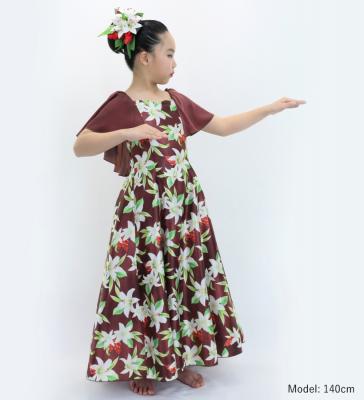 Hula Kids Frill Sleeve Long Dress with Lily Print / Luxury Collection / Brown / Jp79br