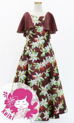Hula Kids Frill Sleeve Long Dress with Lily Print / Luxury Collection / Brown / Jp79br